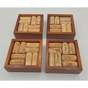 Set of 4 Vintage Wooden Wine Cork Coasters